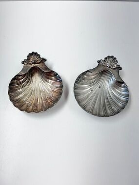 Bell Mark Vintage Sea Shell Shape Silver Plated Dish Set Of 2 Sheffield Dies